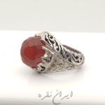 انگشتر نقره دستساز عقیق یمنی شبکه و مخراج کاری شده