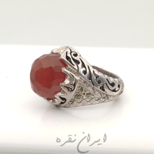 انگشتر نقره دستساز عقیق یمنی شبکه و مخراج کاری شده