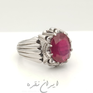 انگشتر نقره دستساز با نگین یاقوت سرخ آفریقایی