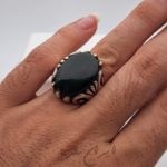 انگشتر نقره ماشینی با نگین یشم