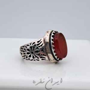 انگشتر نقره ماشینی با نگین عقیق یمنی پرتقالی