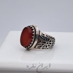 انگشتر نقره ماشینی با نگین عقیق یمنی پرتقالی