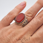 انگشتر نقره ماشینی با نگین عقیق یمنی پرتقالی