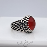 انگشتر عقیق یمنی پرتقالی با رکاب ماشینی