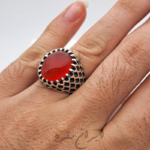 انگشتر عقیق یمنی پرتقالی با رکاب ماشینی