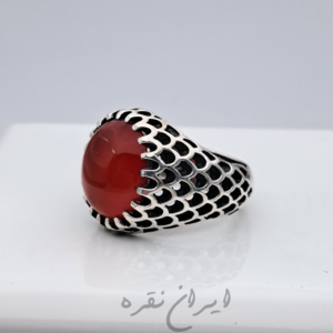 انگشتر عقیق یمنی پرتقالی با رکاب ماشینی