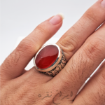 انگشتر نقره عقیق یمنی پرتقالی با رکاب ماشینی