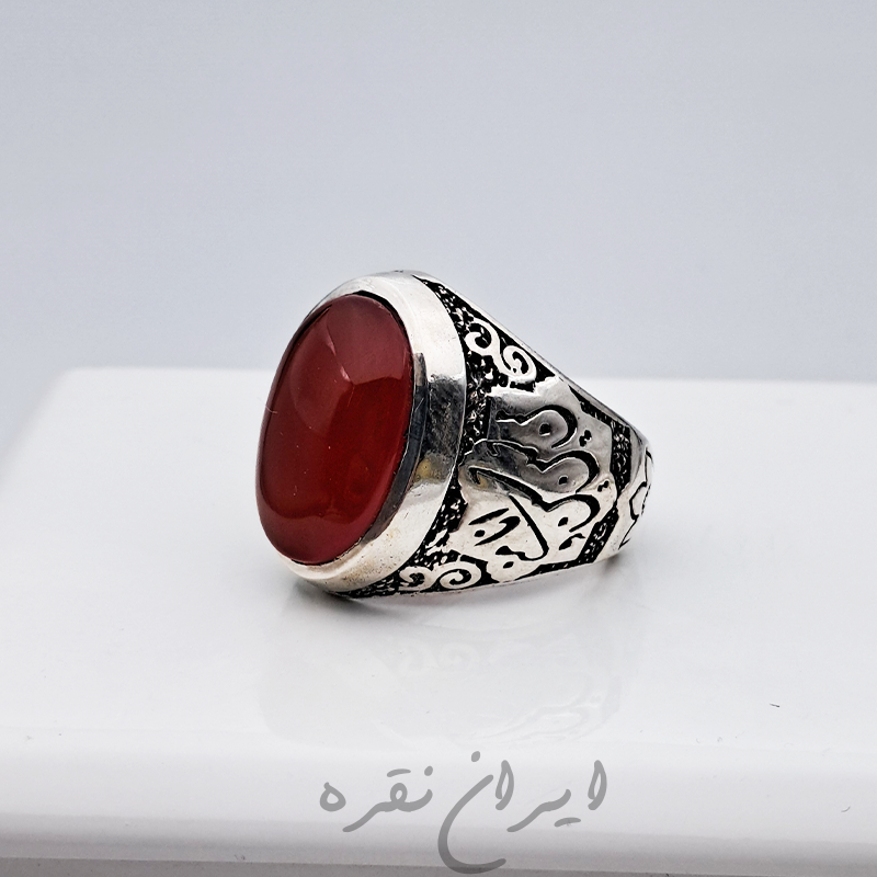 Orange Yemeni agate silver ring machine-made stirrups انگشتر نقره عقیق یمنی پرتقالی با رکاب ماشینی