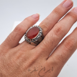 انگشتر عقیق یمنی پرتقالی رکاب ماشینی